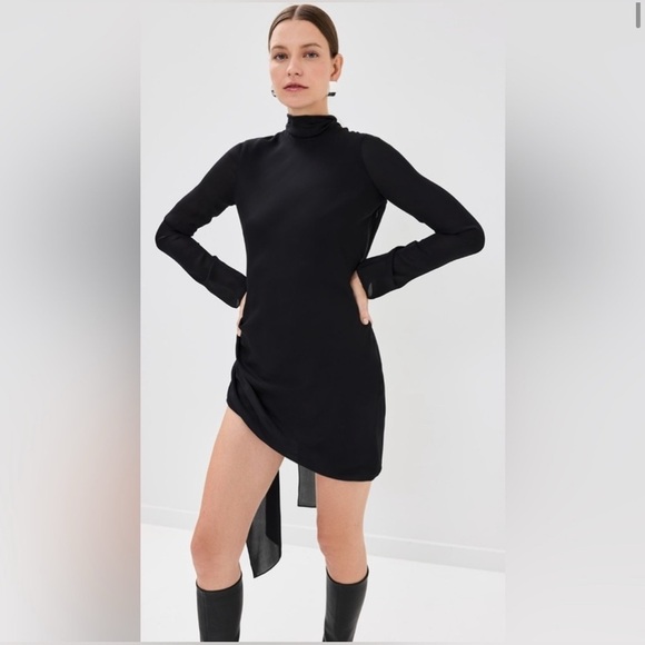 BRANDON MAXWELL $1395 Raina Mini Scarf Neck Draped 100% Silk LBD Dress NWT - Picture 3 of 16